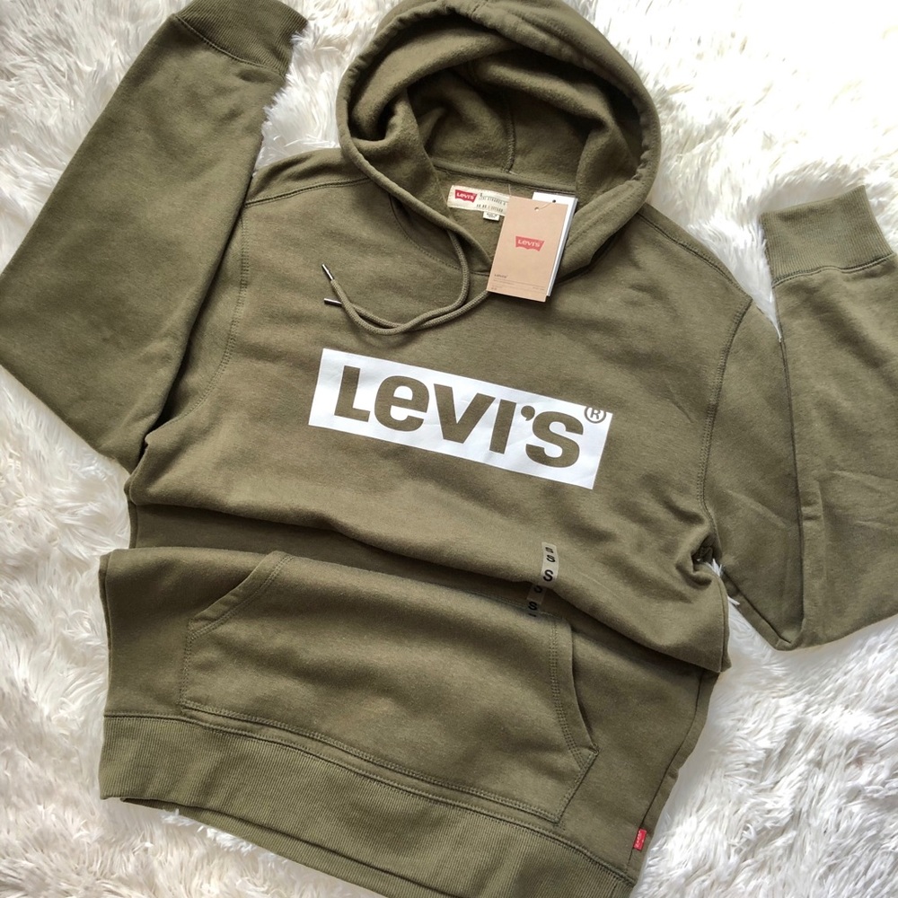 New with tag LEVI’S Army Green Logo Hoodie Small - Picture 1 of 5